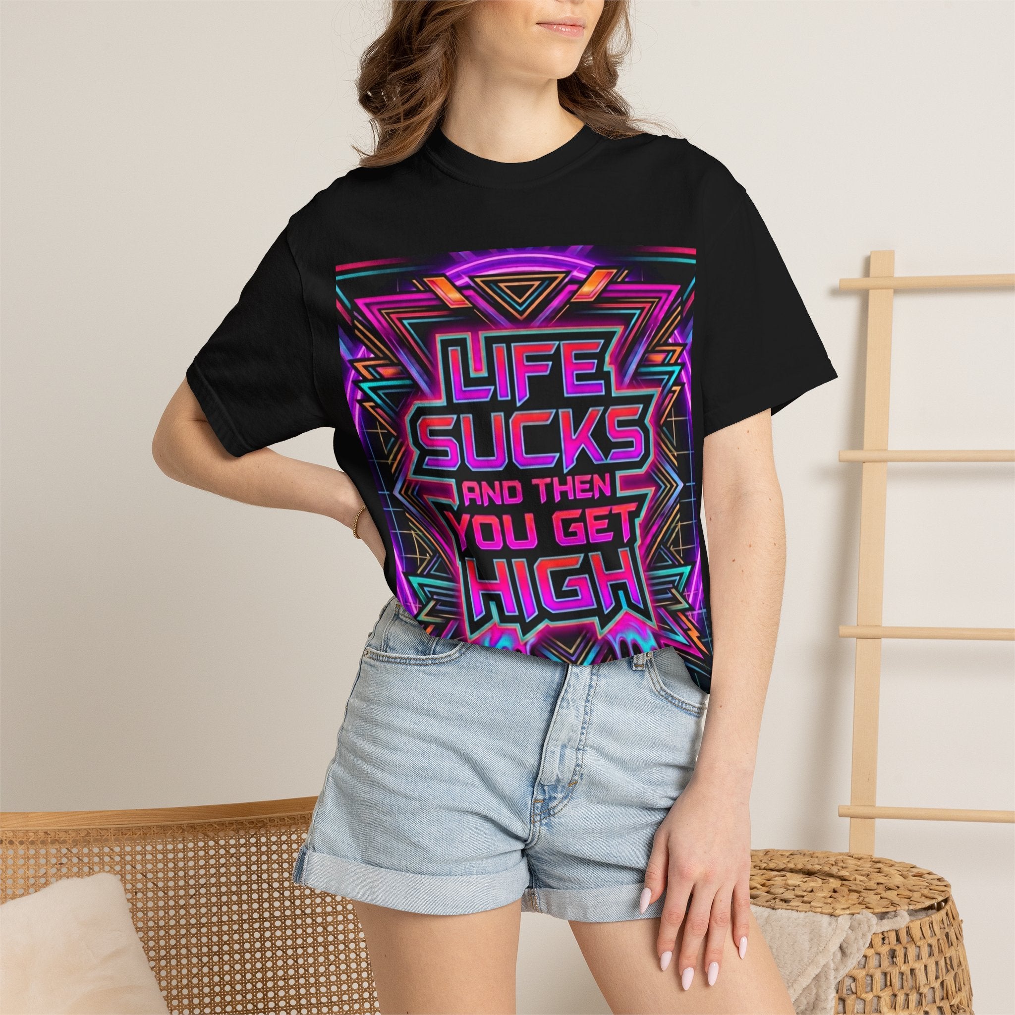 Life Sucks and Then You Get High T-Shirt 80's Neon Multiple Colors