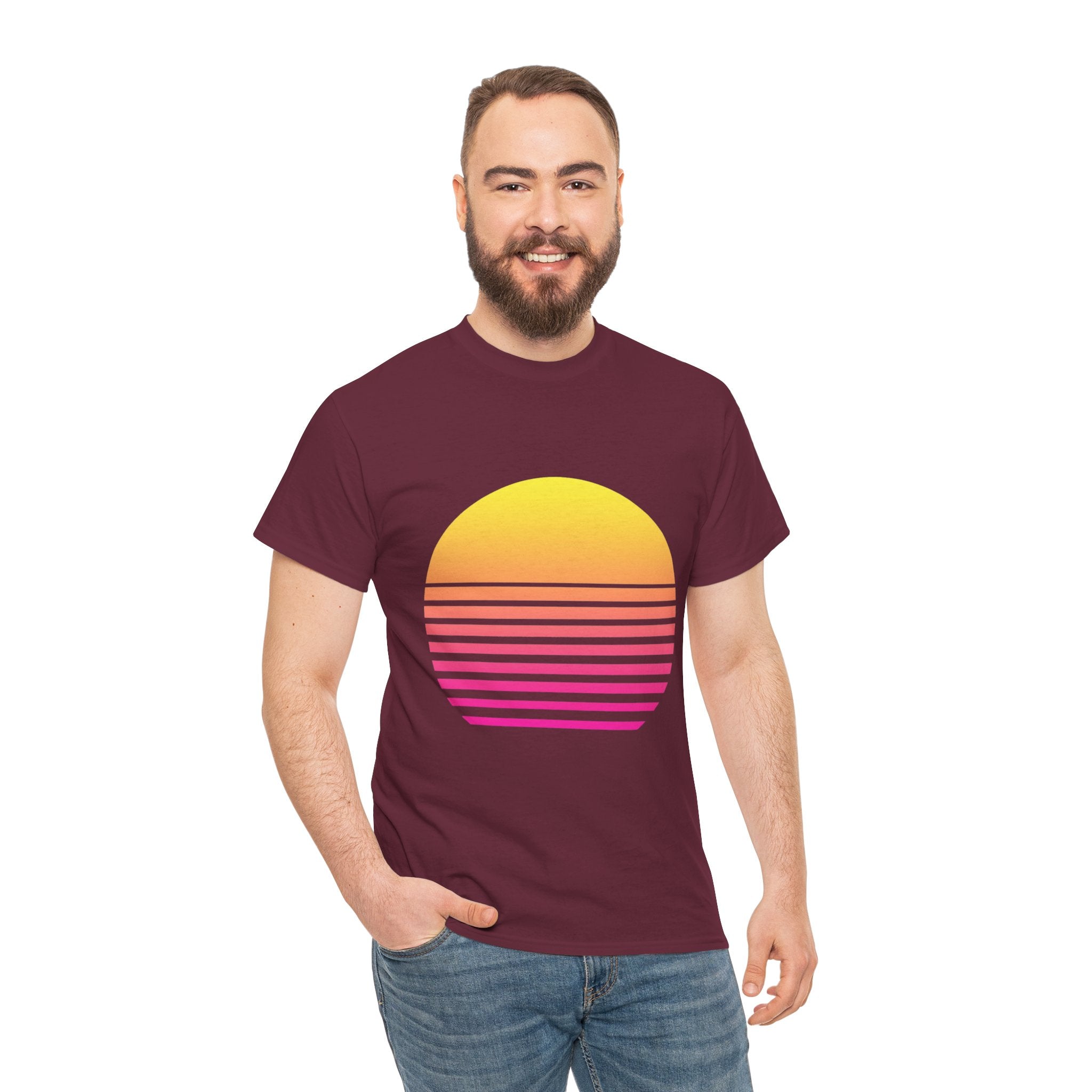 Retro 80s Synthwave Sunset T-Shirt - Vaporwave Neon Graphic Unisex Tee