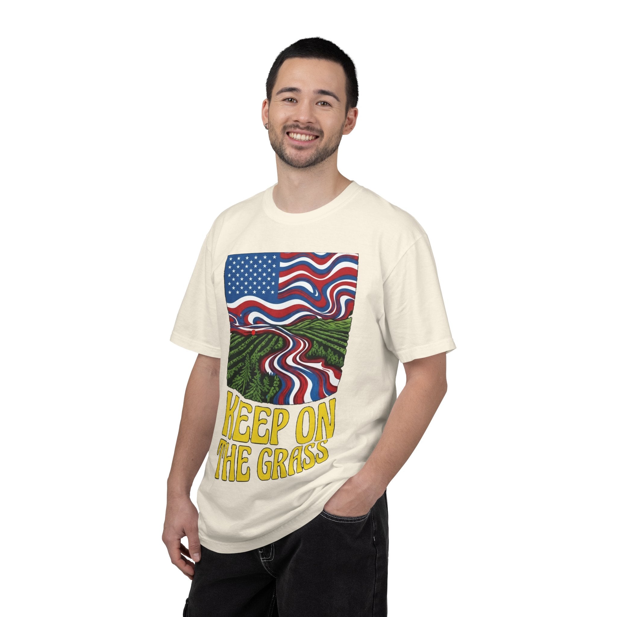 Keep On The Grass T‑Shirt — Psychedelic American Flag Weed Farm Graphic Tee