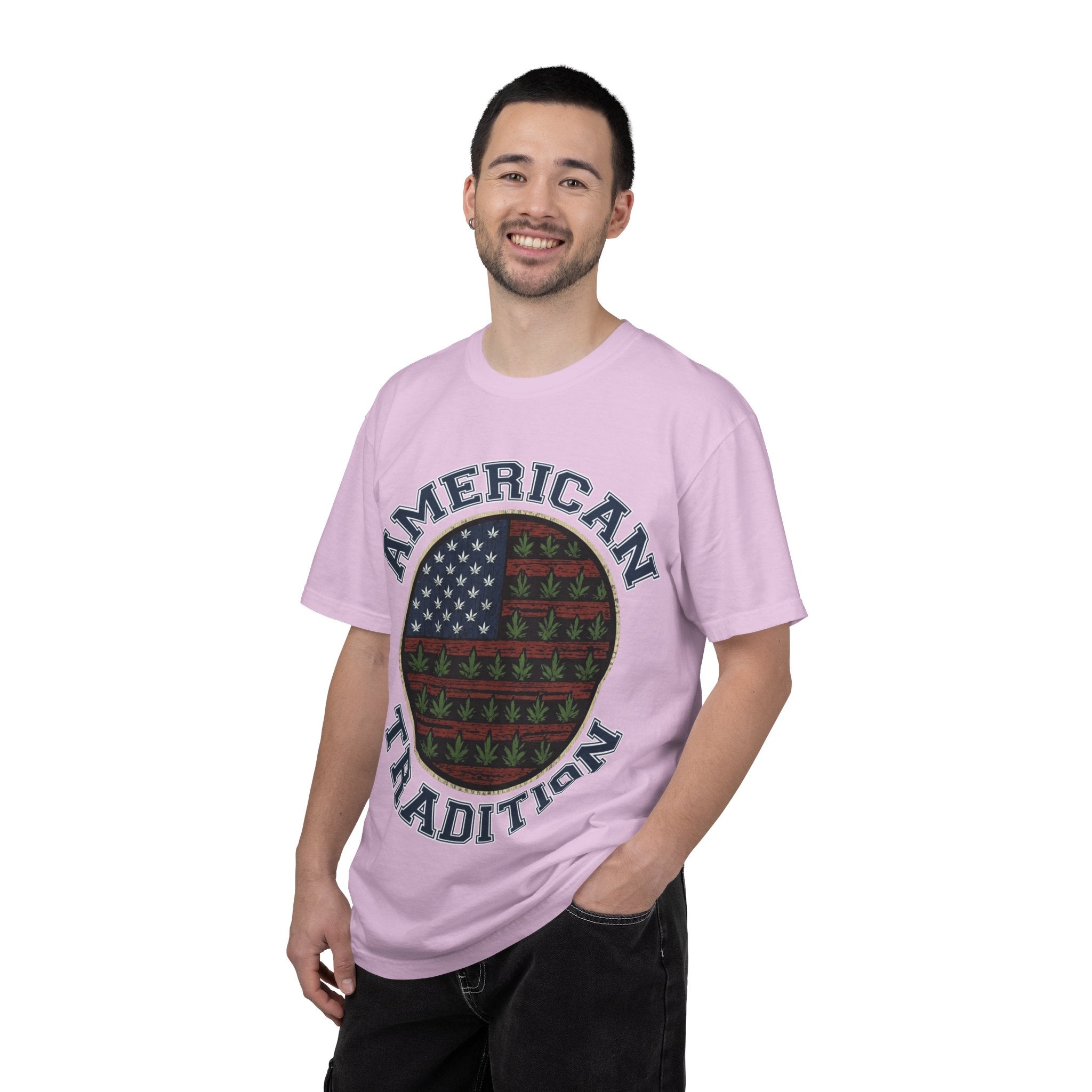 American Tradition T-Shirt — Patriotic Flag with Cannabis Leaf Pattern