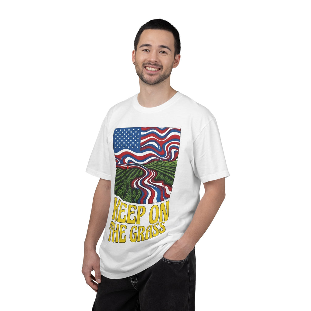 Keep On The Grass T‑Shirt — Psychedelic American Flag Weed Farm Graphic Tee
