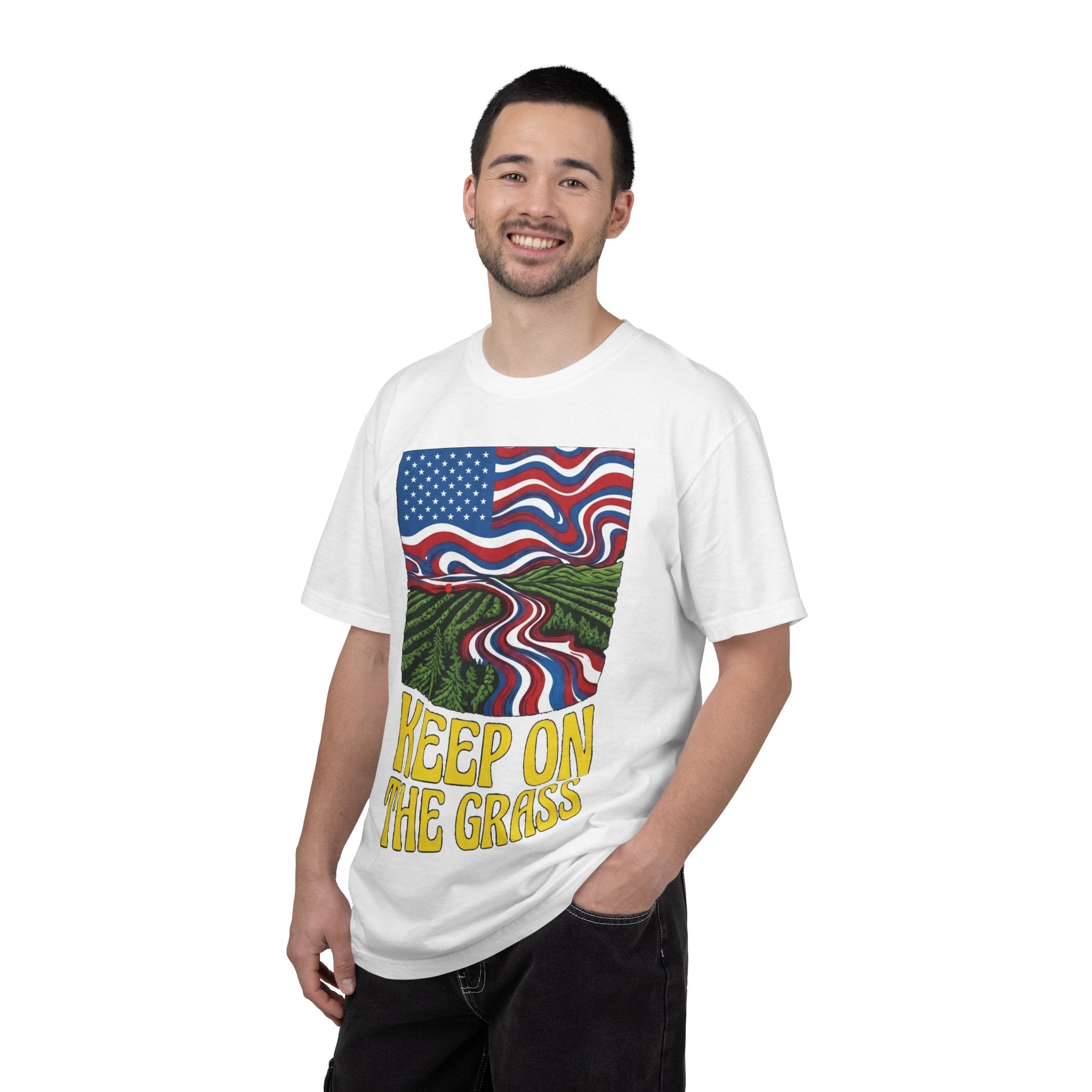 Keep On The Grass T‑Shirt — Psychedelic American Flag Weed Farm Graphic Tee