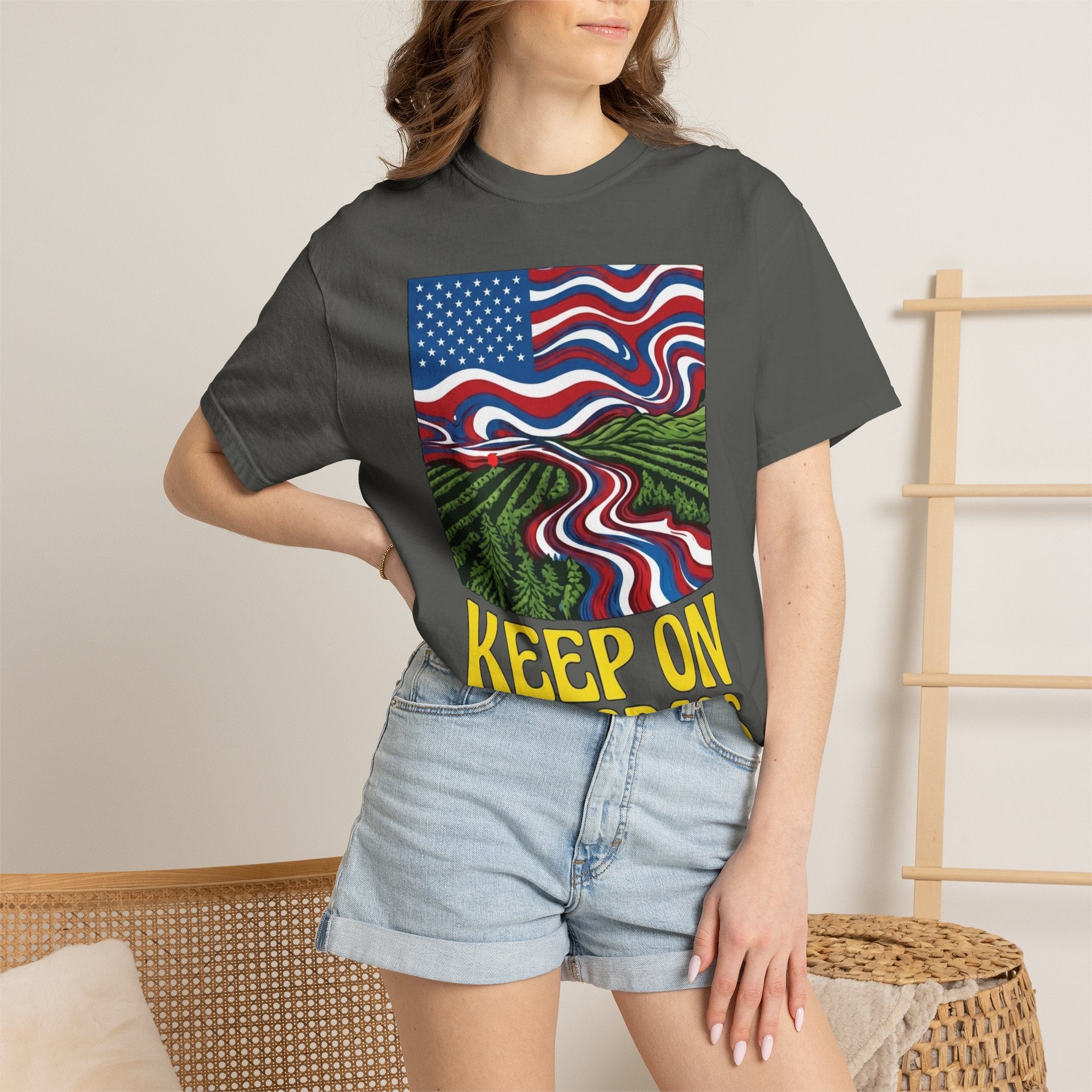 Keep On The Grass T‑Shirt — Psychedelic American Flag Weed Farm Graphic Tee