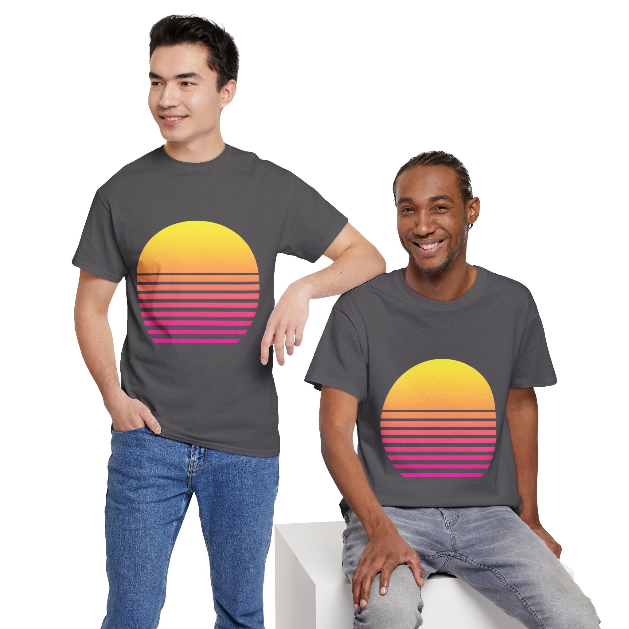 Retro 80s Synthwave Sunset T-Shirt - Vaporwave Neon Graphic Unisex Tee