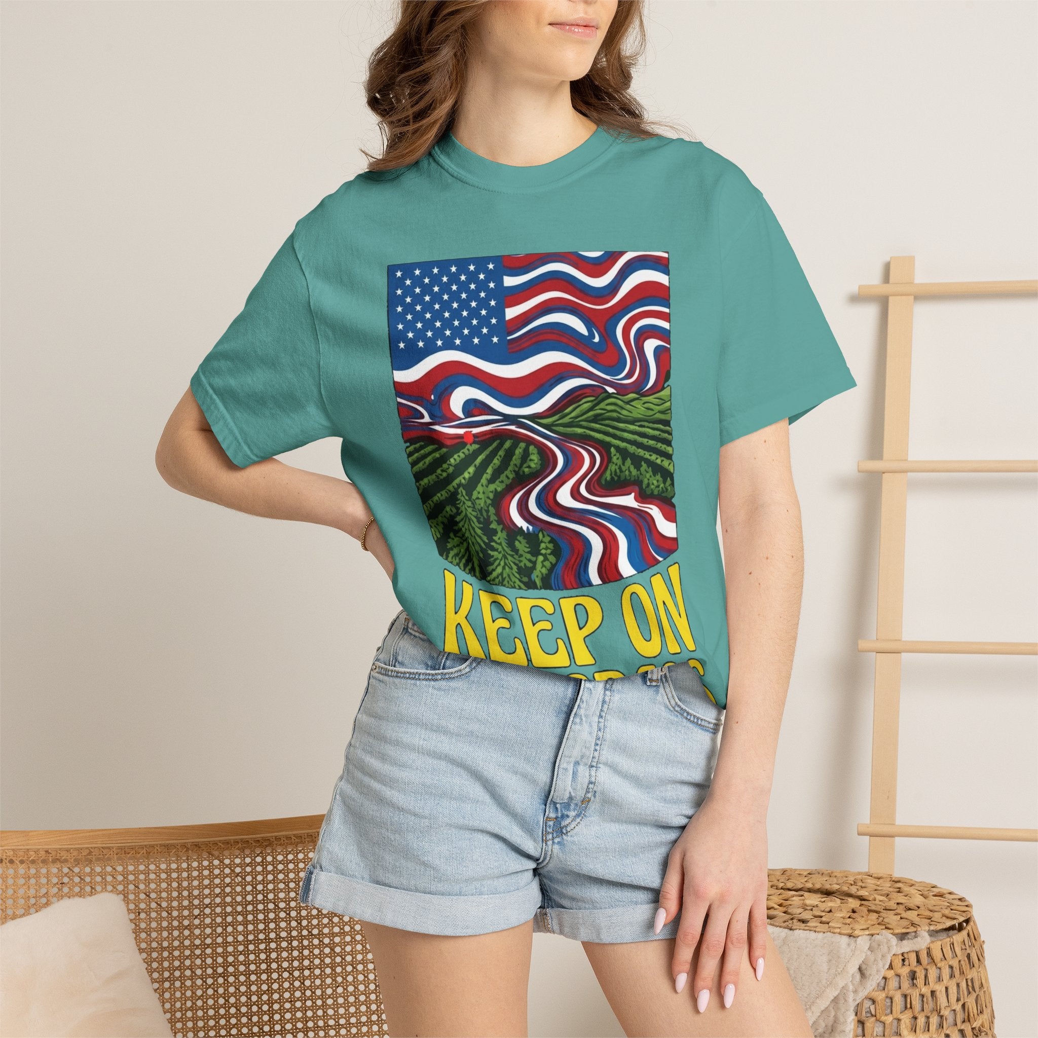 Keep On The Grass T‑Shirt — Psychedelic American Flag Weed Farm Graphic Tee