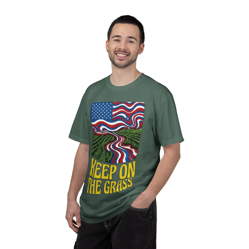 Keep On The Grass T‑Shirt — Psychedelic American Flag Weed Farm Graphic Tee