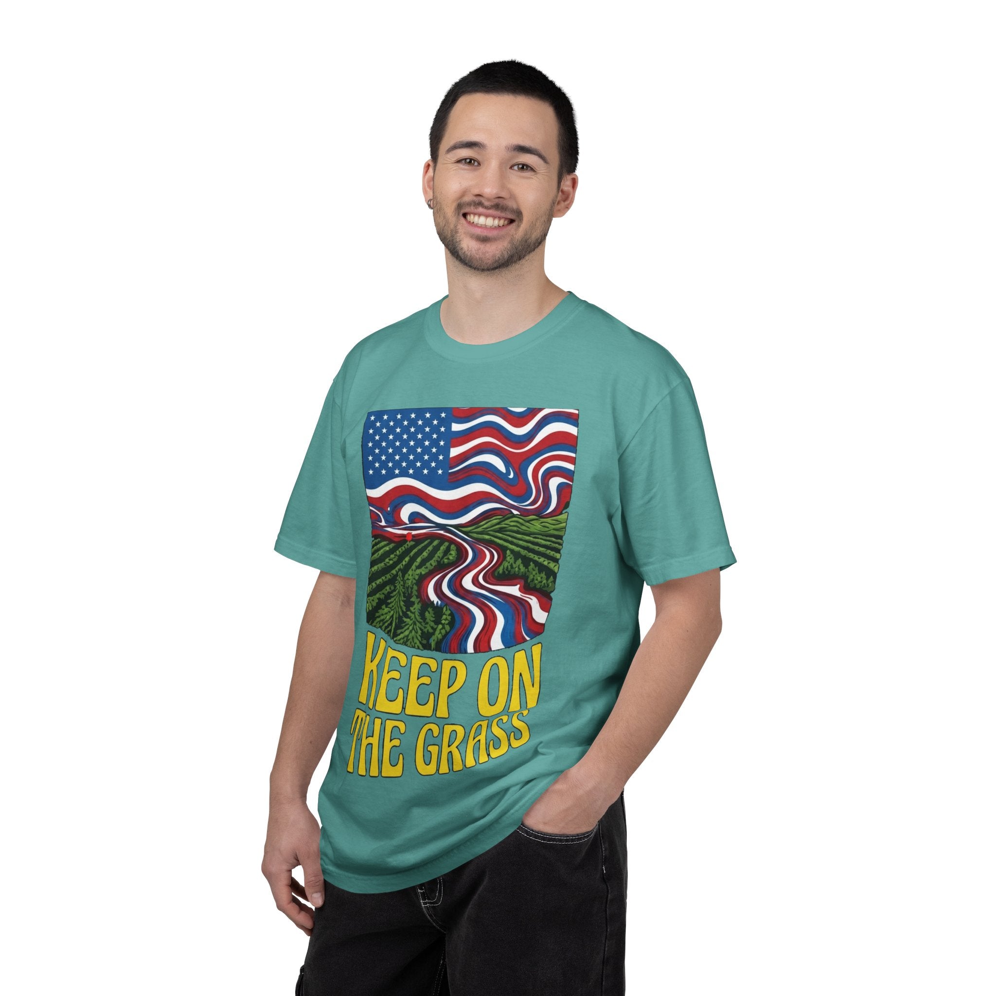 Keep On The Grass T‑Shirt — Psychedelic American Flag Weed Farm Graphic Tee