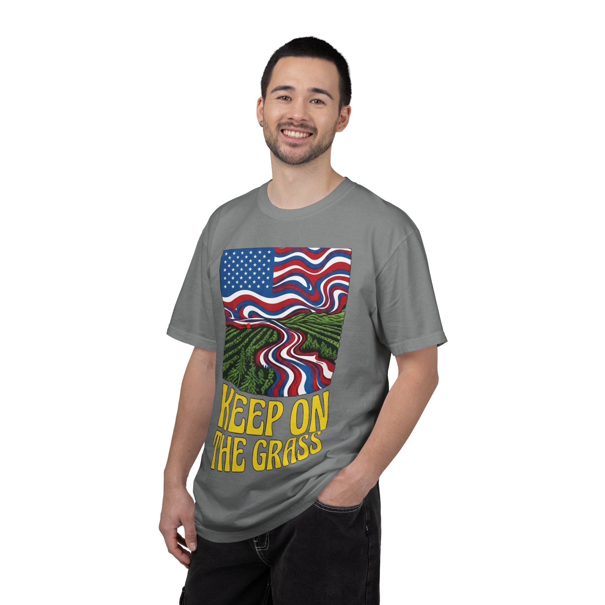 Keep On The Grass T‑Shirt — Psychedelic American Flag Weed Farm Graphic Tee