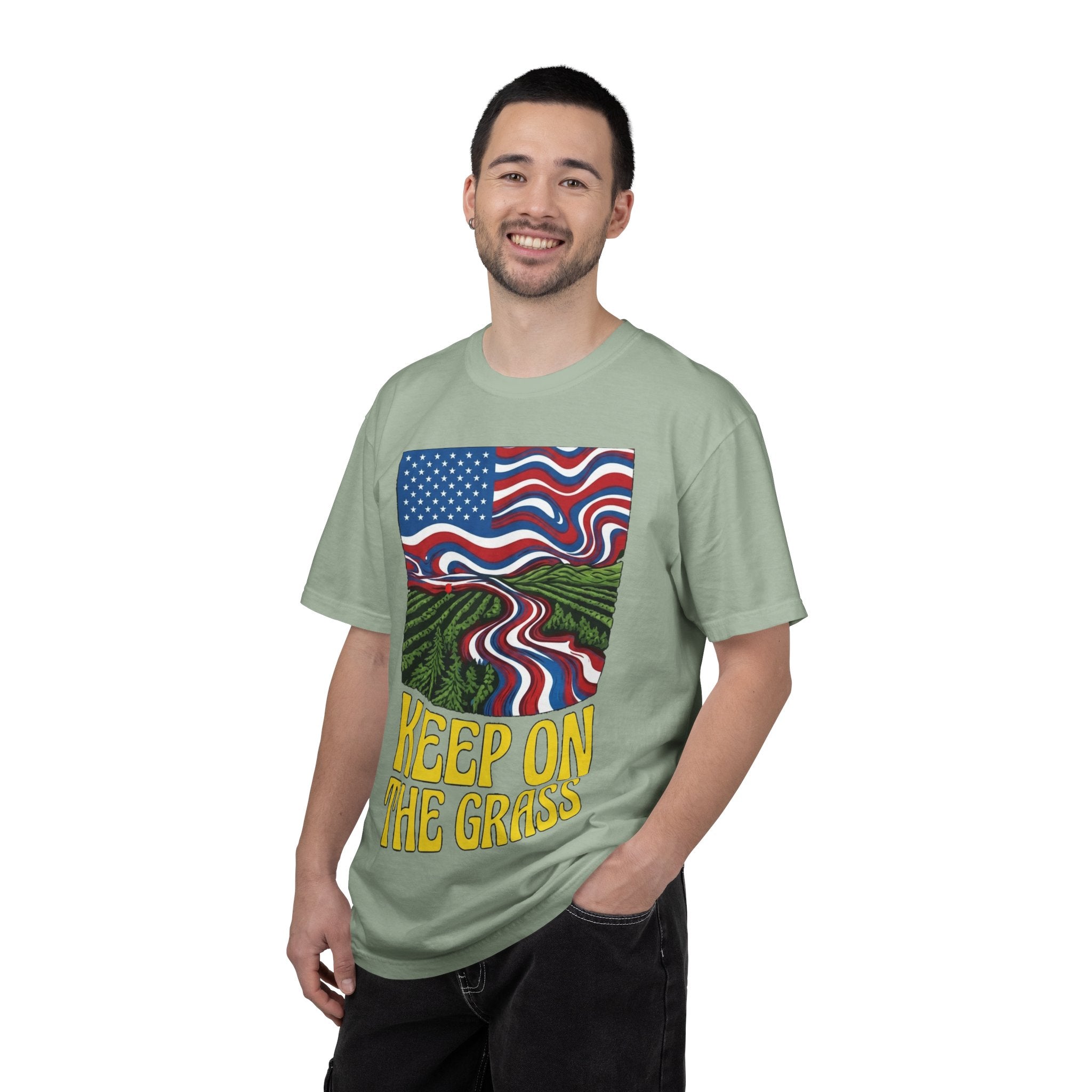 Keep On The Grass T‑Shirt — Psychedelic American Flag Weed Farm Graphic Tee