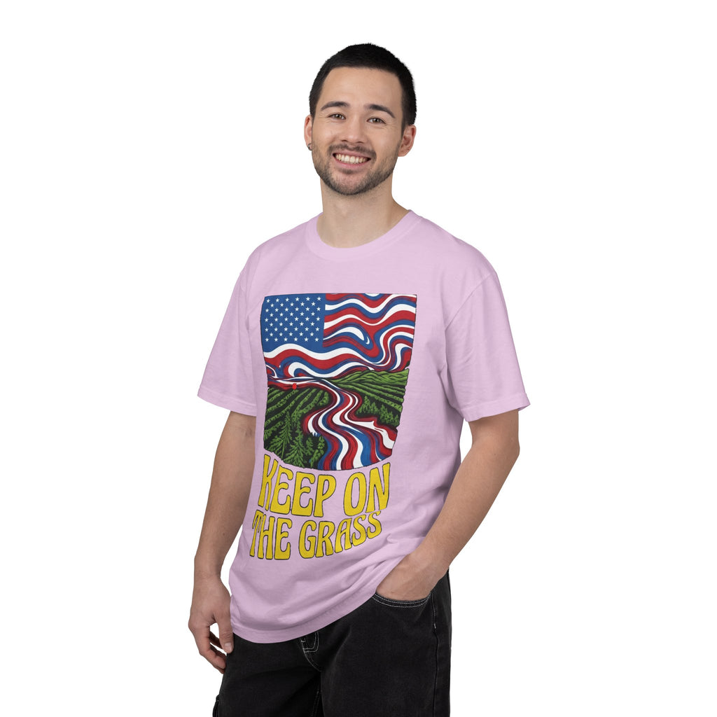 Keep On The Grass T‑Shirt — Psychedelic American Flag Weed Farm Graphic Tee