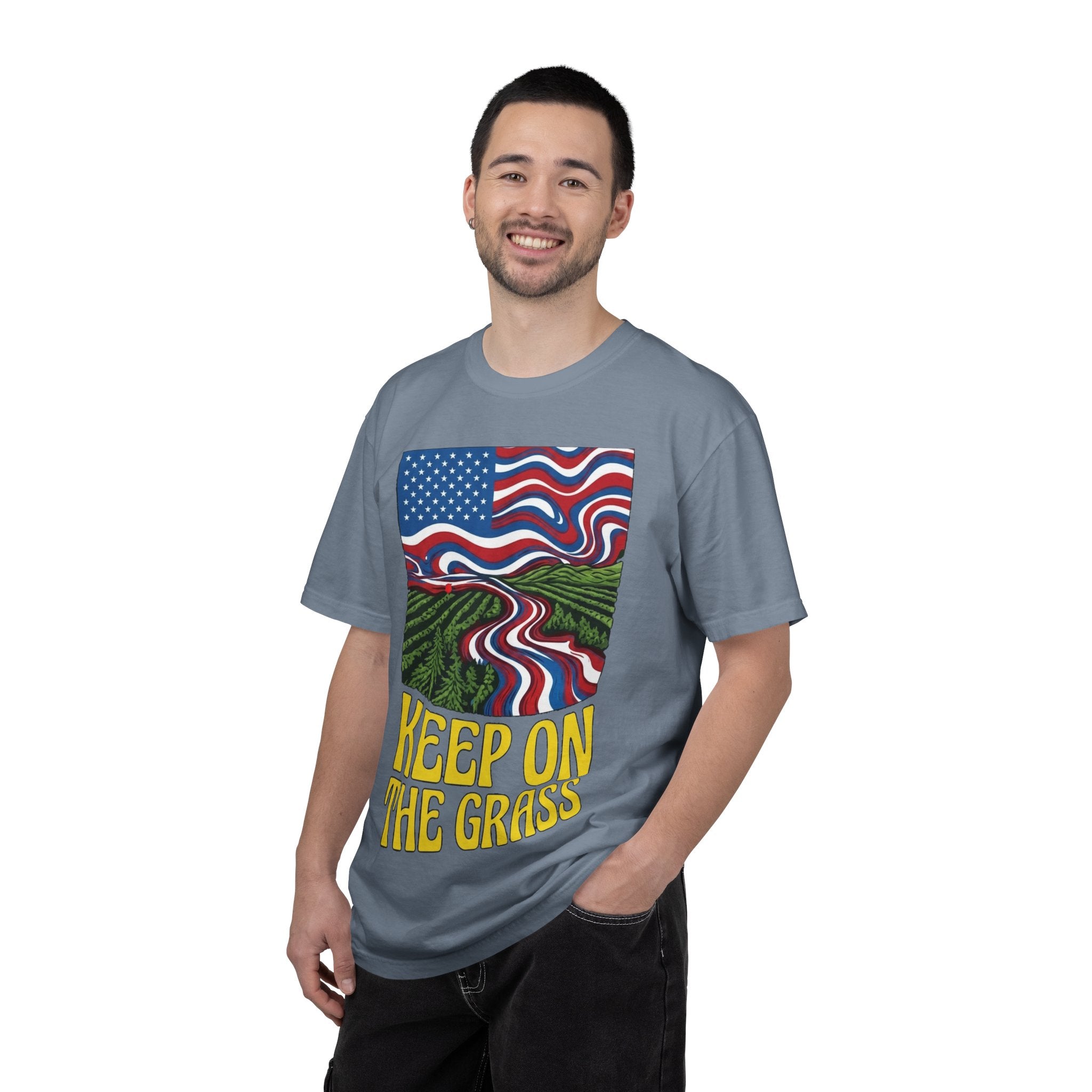 Keep On The Grass T‑Shirt — Psychedelic American Flag Weed Farm Graphic Tee