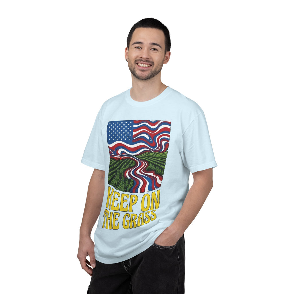 Keep On The Grass T‑Shirt — Psychedelic American Flag Weed Farm Graphic Tee