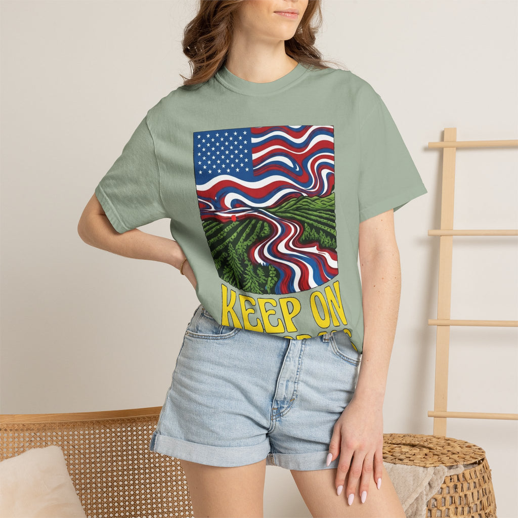 Keep On The Grass T‑Shirt — Psychedelic American Flag Weed Farm Graphic Tee