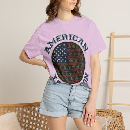 American Tradition T-Shirt — Patriotic Flag with Cannabis Leaf Pattern