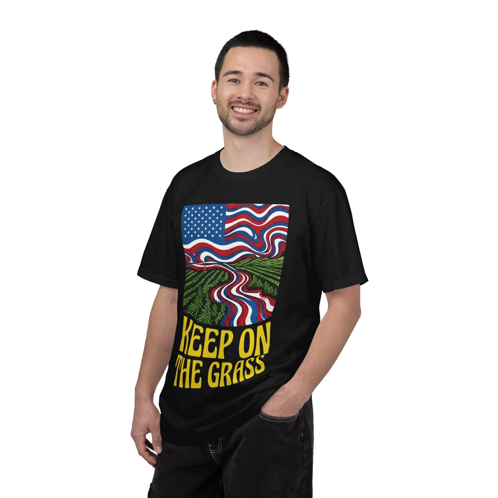 Keep On The Grass T‑Shirt — Psychedelic American Flag Weed Farm Graphic Tee