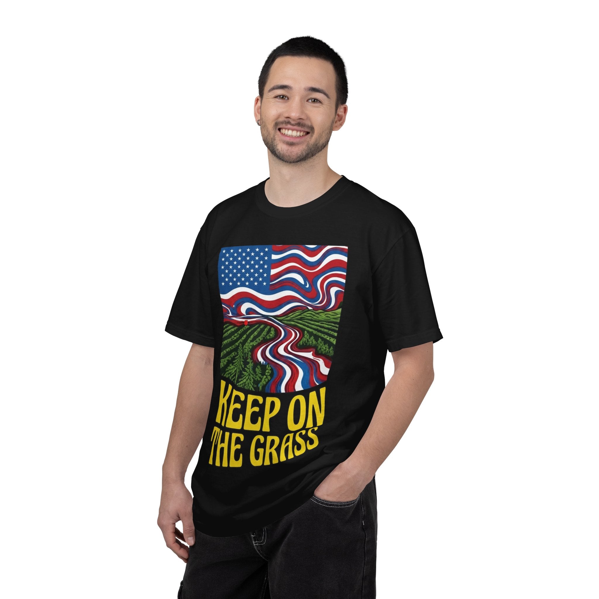 Keep On The Grass T‑Shirt — Psychedelic American Flag Weed Farm Graphic Tee