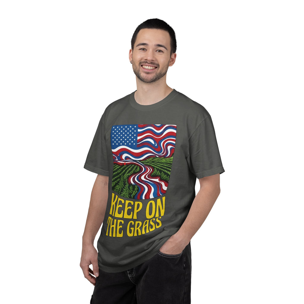 Keep On The Grass T‑Shirt — Psychedelic American Flag Weed Farm Graphic Tee