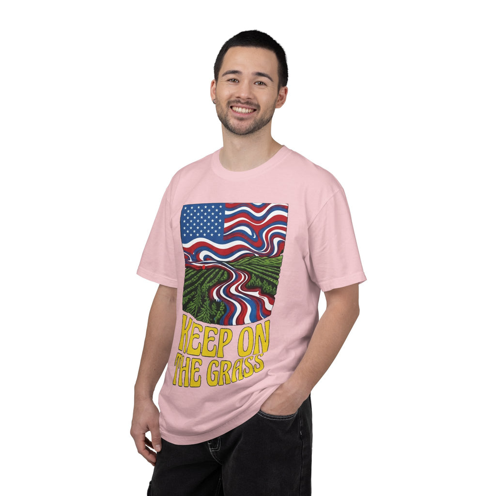 Keep On The Grass T‑Shirt — Psychedelic American Flag Weed Farm Graphic Tee