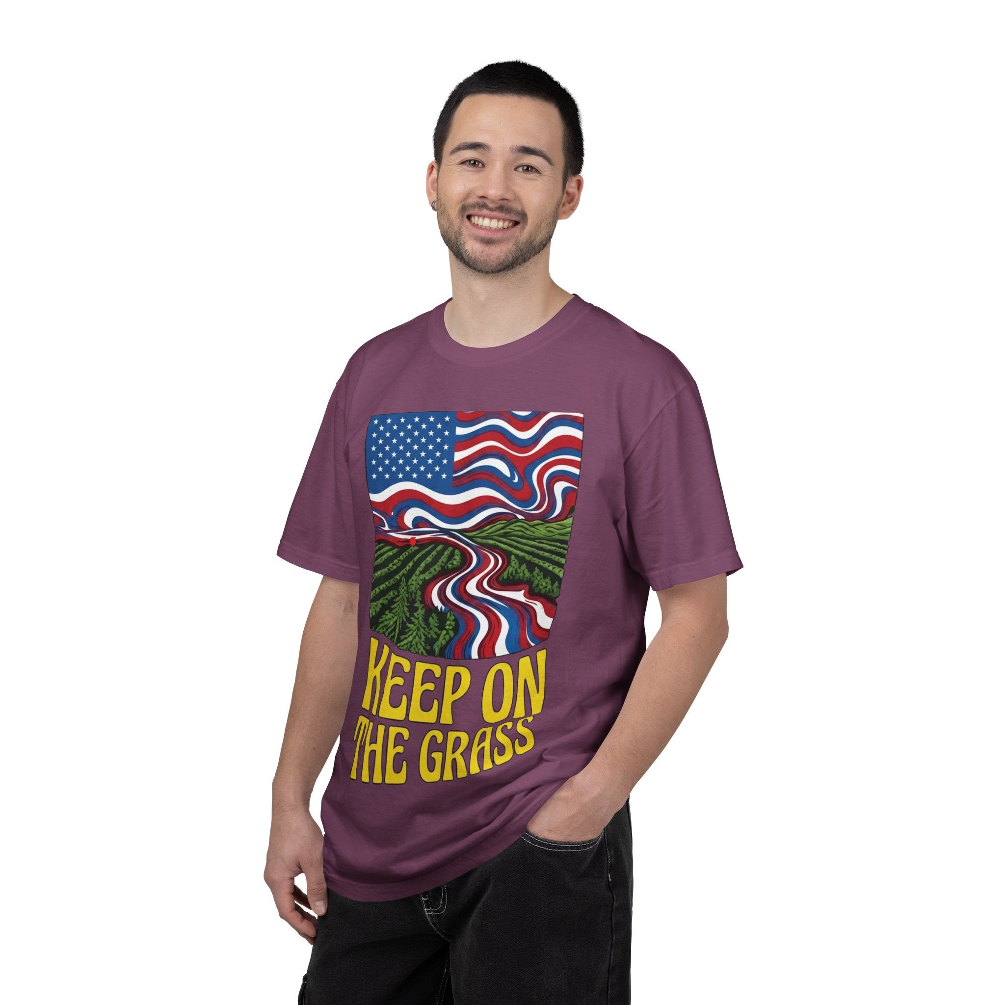 Keep On The Grass T‑Shirt — Psychedelic American Flag Weed Farm Graphic Tee