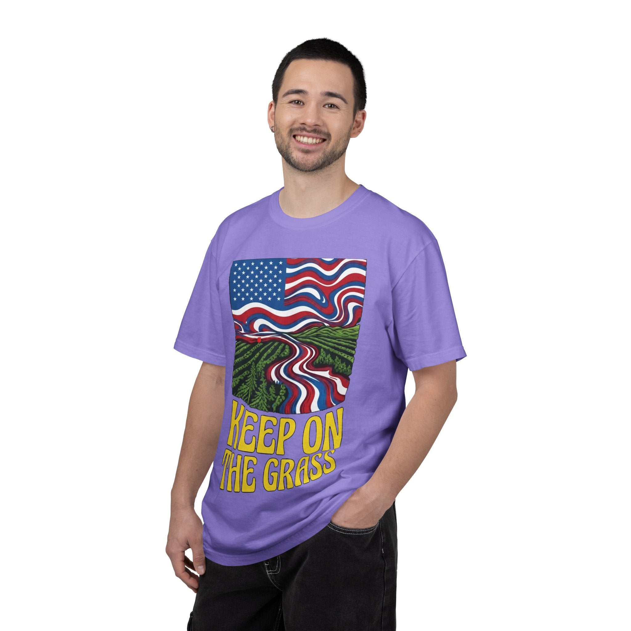 Keep On The Grass T‑Shirt — Psychedelic American Flag Weed Farm Graphic Tee